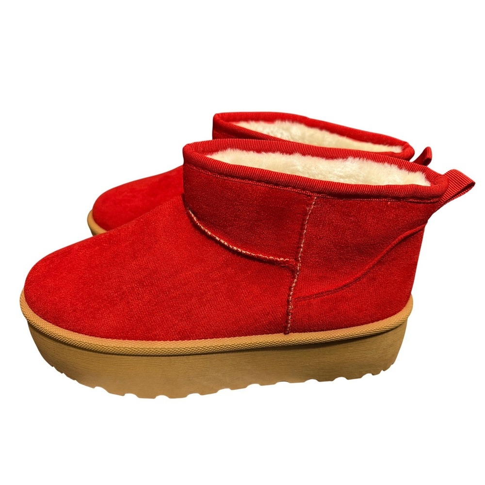 Cozzy Girl Super H Red Platform Mini Boots Faux Fur Lined Size 8 NEW - Picture 4 of 7